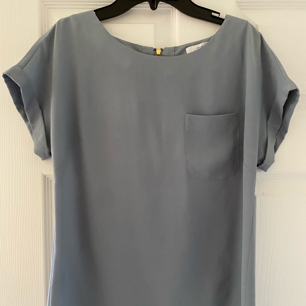 Silk Light Blue Blouse with Zipper Back